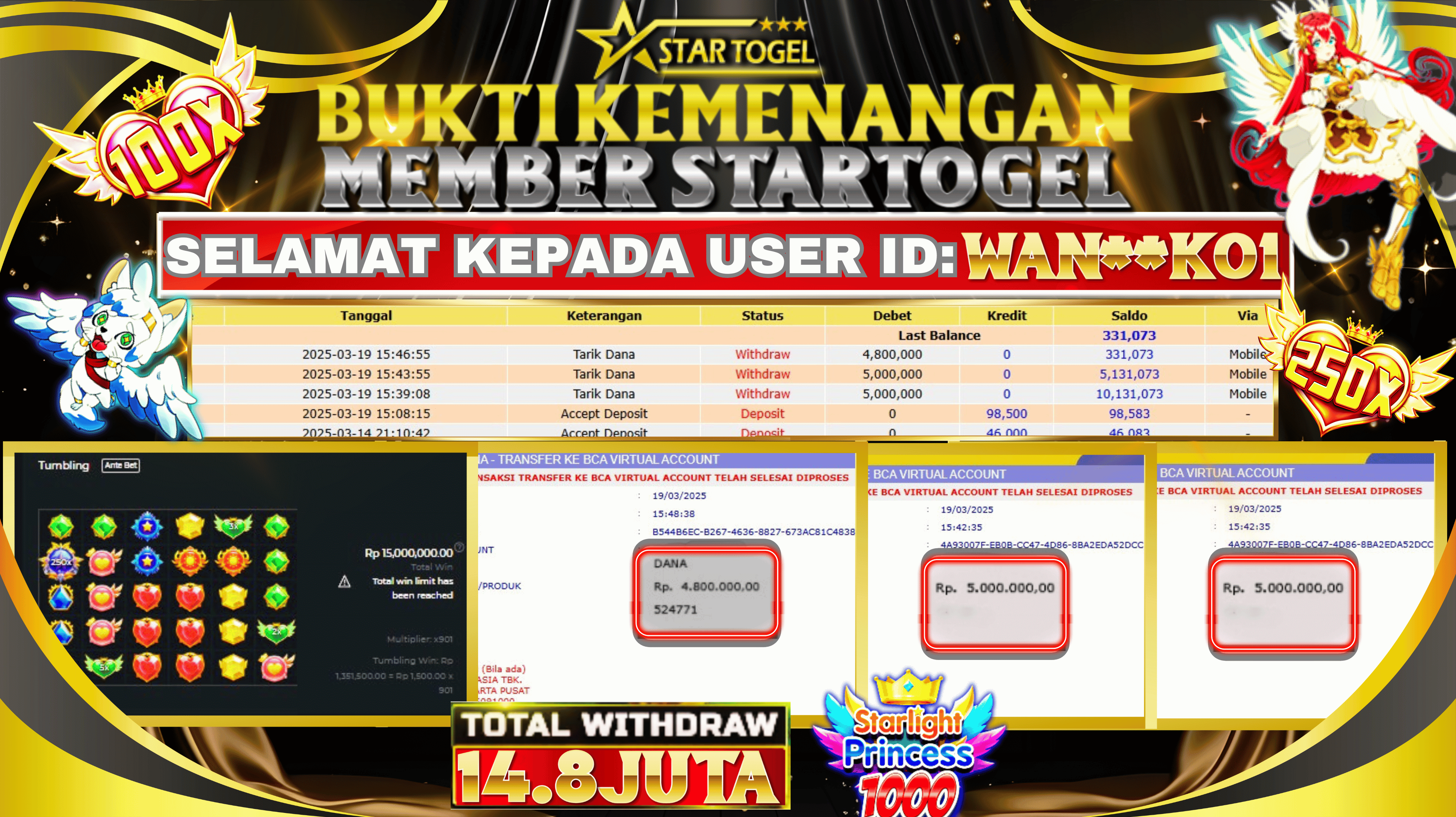 JACKPOT SLOT STARLIGHT PRINCESS HINGGA 14.8 JUTA, 19 MARET 2025