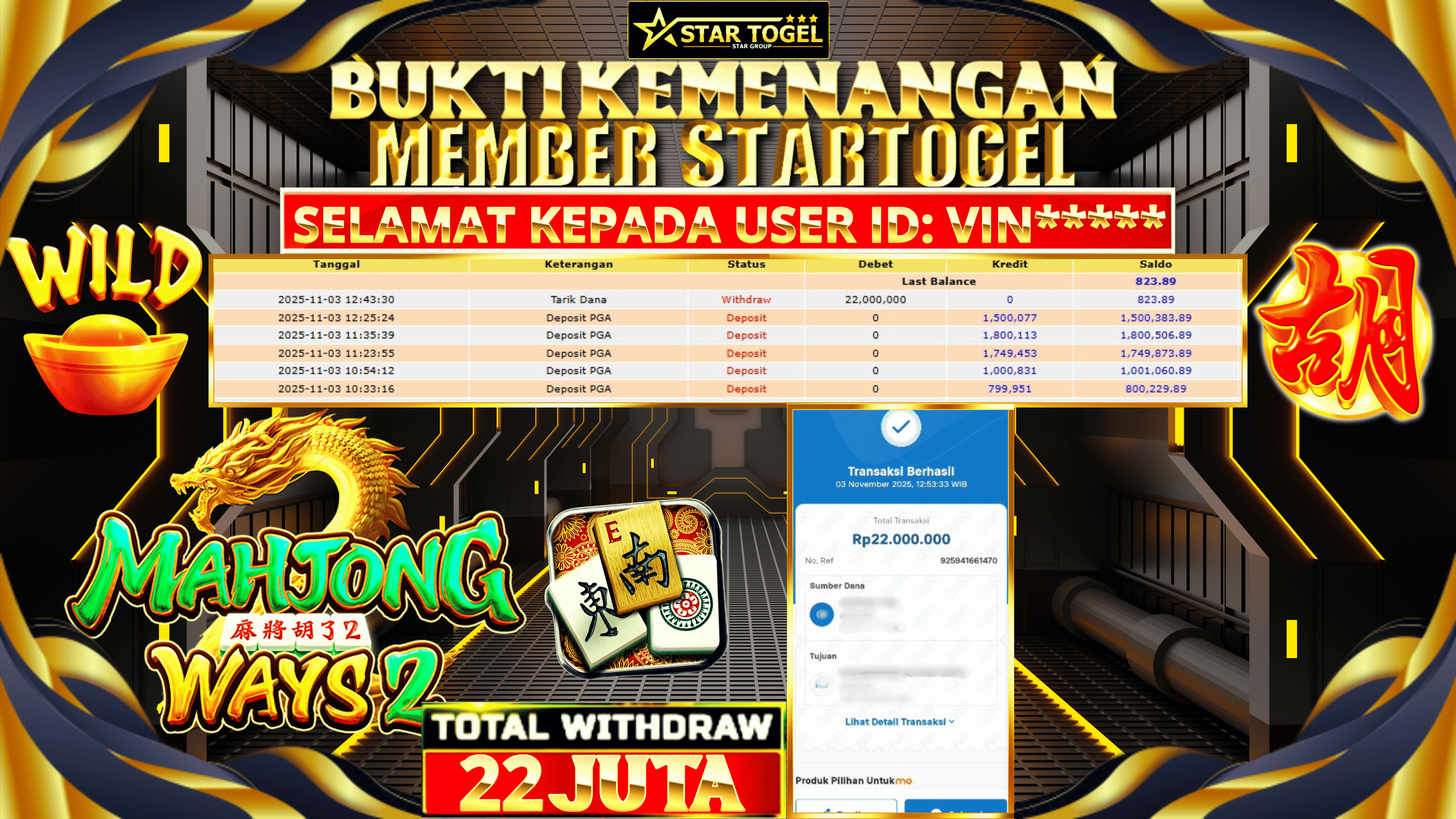 JACKPOT SLOT MAHJONG WAYS2 HINGGA 22 JUTA, 03 NOVEMBER 2025