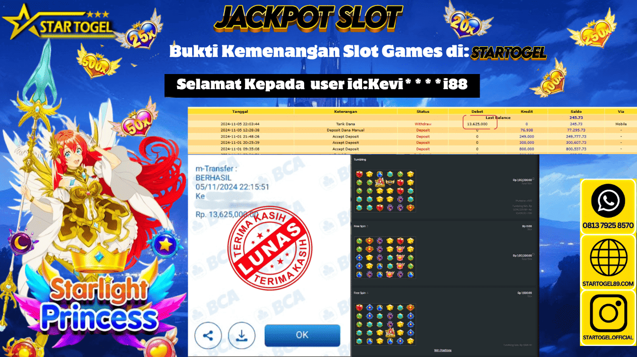 JACKPOT SLOT STARLIGHT PRINCESS HINGGA 13 JUTA, 06 NOVEMBER 2024