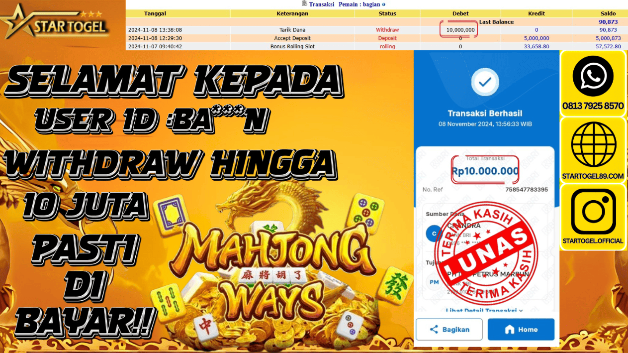 JACKPOT SLOT MAHJONG WAYS 2 HINGGA 10JUTA, 08 NOVEMBER  2024